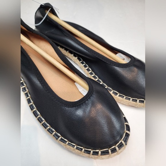 New Black Espadrille Ballet Flats Womens Black Cushion Comfort Slipons Size 6 - Picture 8 of 12